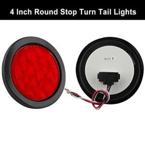 10Pcs 4 Inch Round Led Trailer Tail Lights Red 12 LED Waterproof 4" Round LED Stop Turn Tail Brake Light Marker Trailer Truck RV Lights Sealed Grommet Flush Mount w/3 Prong Wire Pigtails