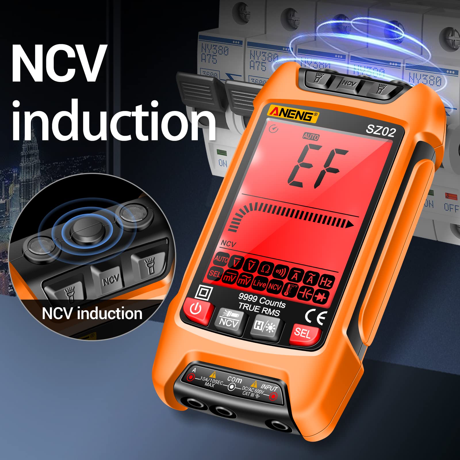 ANENG Digital Multimeter Smart Testers TRMS 9999 Counts Anti-Burning Ohm Amp Volt Meter Measures NCV,AC/DC Current/Voltage,Resistance,Continuity,Capacitance,diodes,Auto-ranging Electrical Tools