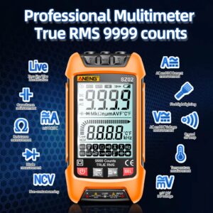 ANENG Digital Multimeter Smart Testers TRMS 9999 Counts Anti-Burning Ohm Amp Volt Meter Measures NCV,AC/DC Current/Voltage,Resistance,Continuity,Capacitance,diodes,Auto-ranging Electrical Tools