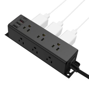 Junnuj Adhesive Power Strip Under Desk With Thin Flat Plug W Usb C