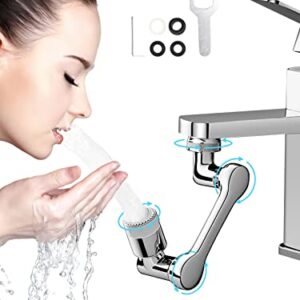 Faucet Extender, 1080 Degree Swivel Faucet Aerator, Large-Angle Rotating Splash Filter Faucet with 2 Water Outlet Modes, Bathroom Rotatable Multifunctional Extension Faucet for Washing Eye/Hair/Face