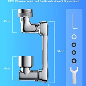 Faucet Extender, 1080 Degree Swivel Faucet Aerator, Large-Angle Rotating Splash Filter Faucet with 2 Water Outlet Modes, Bathroom Rotatable Multifunctional Extension Faucet for Washing Eye/Hair/Face