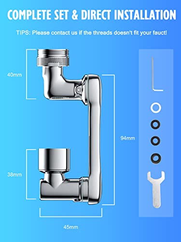 Faucet Extender, 1080 Degree Swivel Faucet Aerator, Large-Angle Rotating Splash Filter Faucet with 2 Water Outlet Modes, Bathroom Rotatable Multifunctional Extension Faucet for Washing Eye/Hair/Face