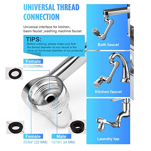 Faucet Extender, 1080 Degree Swivel Faucet Aerator, Large-Angle Rotating Splash Filter Faucet with 2 Water Outlet Modes, Bathroom Rotatable Multifunctional Extension Faucet for Washing Eye/Hair/Face