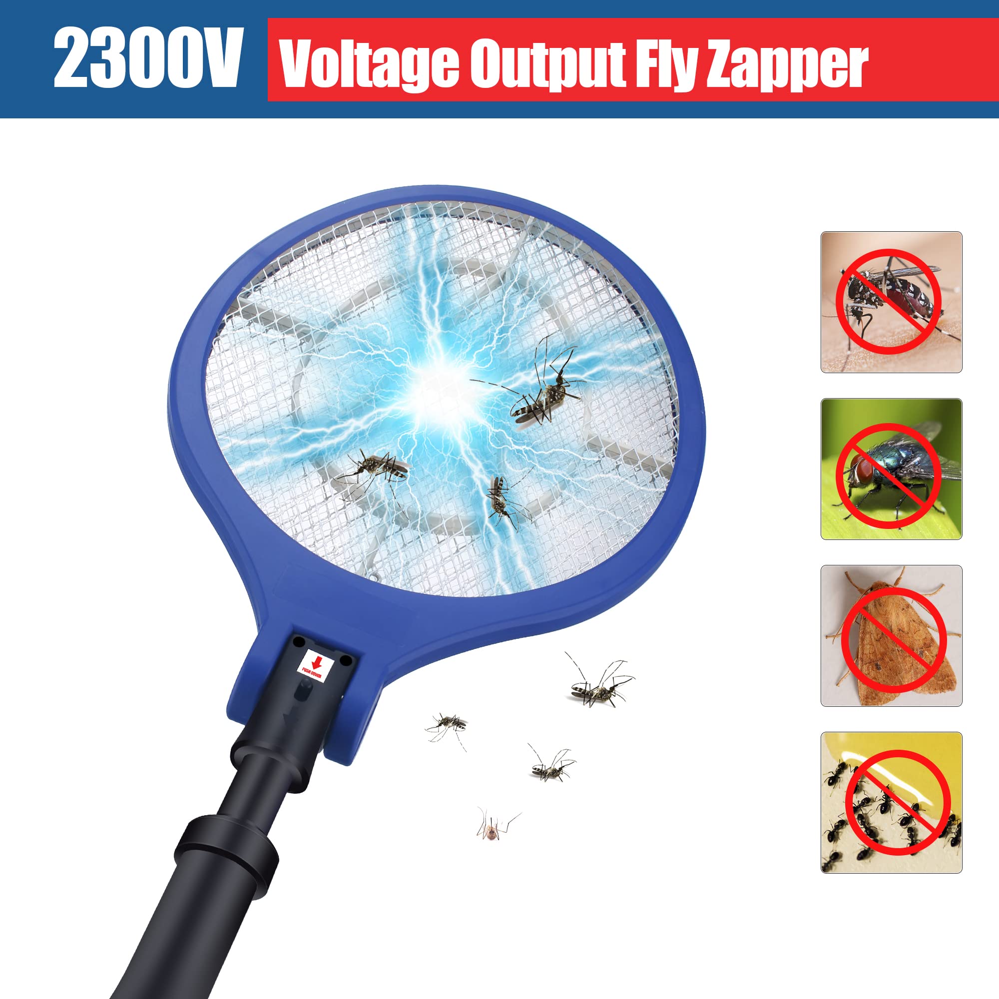 𝟮𝟬𝟮𝟯 𝐔𝐩𝐠𝐫𝐚𝐝𝐞𝐝 Electric Fly Swatter Indoor, Retractable Bug Zapper Racket Powerful Mosquitoes Trap, USB Rechargeable Fly Killer, Pest Control for Home, Bedroom, Kitchen, Patio