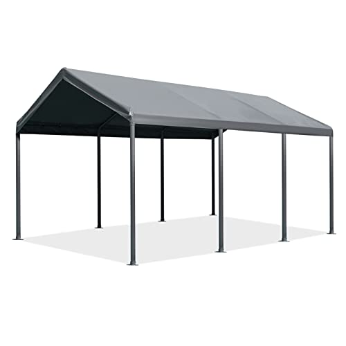 Gardesol Carport, 12’ X 20’ Heavy Duty Car Canopy with Powder-Coated Steel Frame, Easy to Assemble Portable Garage for Car, Boat, Party Tent with 180g PE Tarp for Wedding, Garden, 8 Legs, Gray