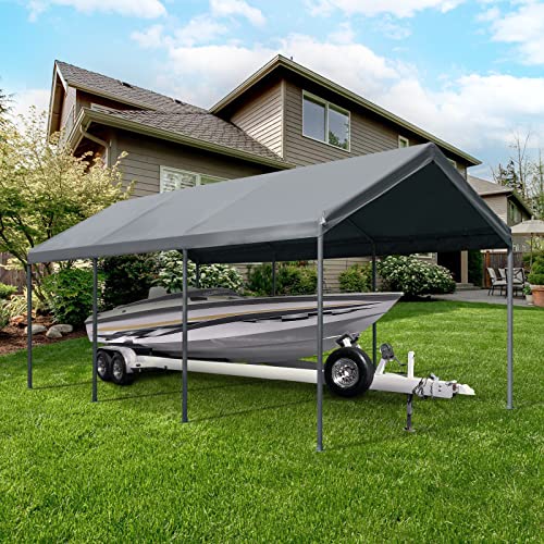 Gardesol Carport, 12’ X 20’ Heavy Duty Car Canopy with Powder-Coated Steel Frame, Easy to Assemble Portable Garage for Car, Boat, Party Tent with 180g PE Tarp for Wedding, Garden, 8 Legs, Gray