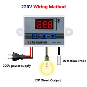 2Pcs W3002 Digital Temperature Controller 12V LED Thermostat Thermoregulator Heat Cool Temperature Thermostat Control Switch Probe with Waterproof Sensor XH-W3002 Meter Fridge Water Heating Cooling