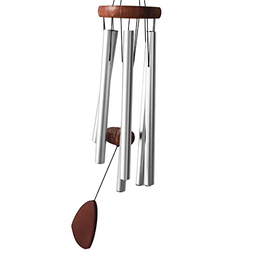 Litu Wind Chimes for Outside with Wood Wind Catcher, 37 Inches Large Aluminum Windchimes Outdoors for Patio Decoration & Zen Atmosphere, Great as a Gift for Family & Relative(Silver)