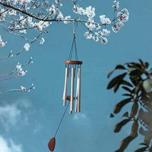 Litu Wind Chimes for Outside with Wood Wind Catcher, 37 Inches Large Aluminum Windchimes Outdoors for Patio Decoration & Zen Atmosphere, Great as a Gift for Family & Relative(Silver)