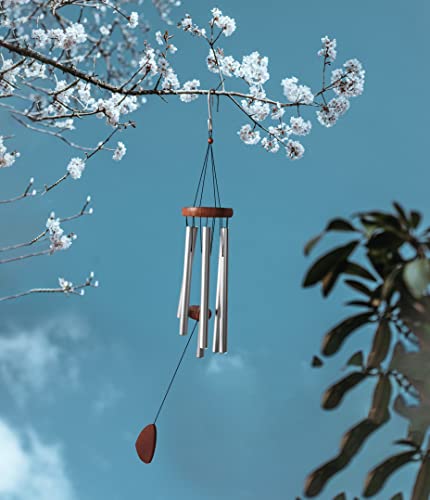 Litu Wind Chimes for Outside with Wood Wind Catcher, 37 Inches Large Aluminum Windchimes Outdoors for Patio Decoration & Zen Atmosphere, Great as a Gift for Family & Relative(Silver)