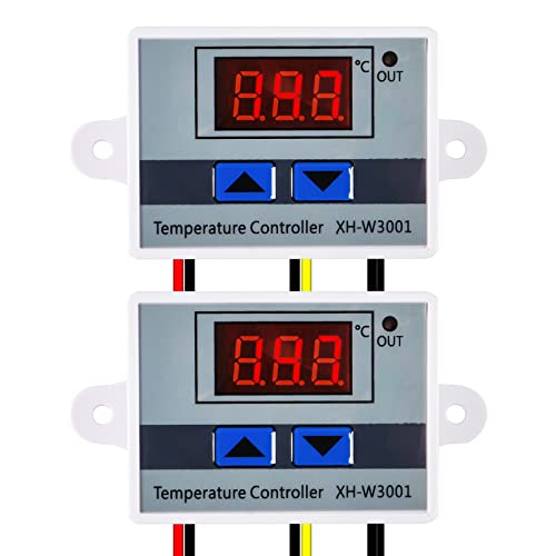 2Pcs Digital LED Temperature Controller Module 220V Digital Thermostat Switch Electronic Thermostat with Waterproof Probe Programmable Heating Cooling XH-W3001