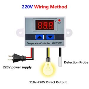 2Pcs Digital LED Temperature Controller Module 220V Digital Thermostat Switch Electronic Thermostat with Waterproof Probe Programmable Heating Cooling XH-W3001