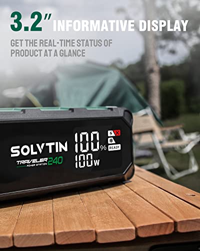 SOLVTIN 224Wh Portable Power Station with 2500A Jump Starter, Lithium Battery Backup with 120W AC Outlet, PD100W USB-C Bilateral Port, LED Light, Power Bank for Camping Home Office (Traveler 240)