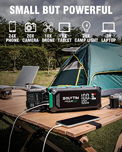 SOLVTIN 224Wh Portable Power Station with 2500A Jump Starter, Lithium Battery Backup with 120W AC Outlet, PD100W USB-C Bilateral Port, LED Light, Power Bank for Camping Home Office (Traveler 240)