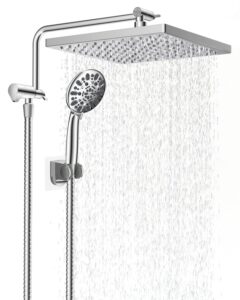 hibbent metal thickness shower head, 10'' high pressure rainfall shower head/handheld showerhead combo with 12'' adjustable shower extension arm, 7-spray, 71'' hose, showerhead holder, chrome