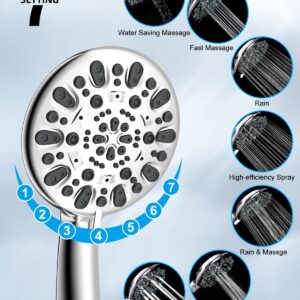 Hibbent Metal Thickness Shower Head, 10'' High Pressure Rainfall Shower Head/Handheld Showerhead Combo with 12'' Adjustable Shower Extension Arm, 7-Spray, 71'' Hose, Showerhead Holder, Chrome