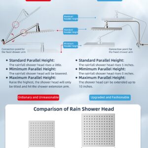 Hibbent Metal Thickness Shower Head, 10'' High Pressure Rainfall Shower Head/Handheld Showerhead Combo with 12'' Adjustable Shower Extension Arm, 7-Spray, 71'' Hose, Showerhead Holder, Chrome