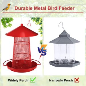 Gaprass Bird Feeder, 3 Tier Retractable Metal Bird Feeders for Outside Hanging, 6.6 Lbs Large Capacity with 3 Perches, Squirrel-Proof Bird Feeder for 360°Feeding Area for Wild Birds (Red)