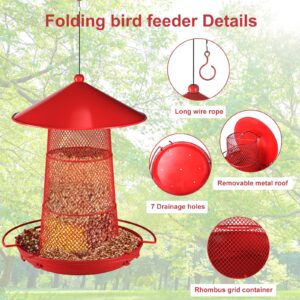 Gaprass Bird Feeder, 3 Tier Retractable Metal Bird Feeders for Outside Hanging, 6.6 Lbs Large Capacity with 3 Perches, Squirrel-Proof Bird Feeder for 360°Feeding Area for Wild Birds (Red)