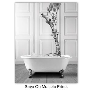 Cute Bathroom Wall Art & Decor - Funny Bathroom Decor for Women, Kids - Cow Elephant Bear Giraffe Penguin Wall Art Set - Bathroom Pictures - Bath Wall Decor - Bathroom Accessories - Powder room Sign