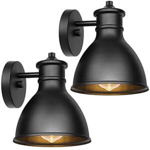 Brightever Outdoor Lights Wall Sconces Lantern, Farmhouse Wall Mount Porch Lights Fixtures, Industrial Patio Exterior Barn Light, Matte Black E26 Socket Lamp for Garage Doorway Bathroom(2 Packs)