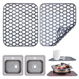 2-pack kitchen sink mat, silicone sink mats for stainless steel sink, sink protectors for kitchen sink, silicone drying mat dish dryer mats, can be cut for center drain or rear drain (13.58"x11.6")