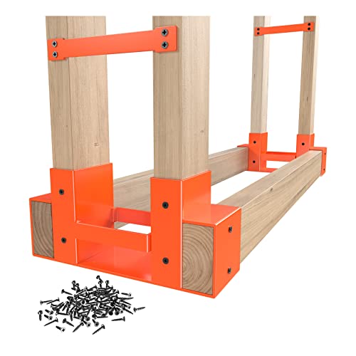 Mr IRONSTONE Firewood Log Storage Rack Bracket Kit, Adjustable Wood Rack Length Based on the Amount of Wood, for Outdoor Indoor Patio Deck Metal Log Holder Outdoor Tools with 34 Accessories Orange