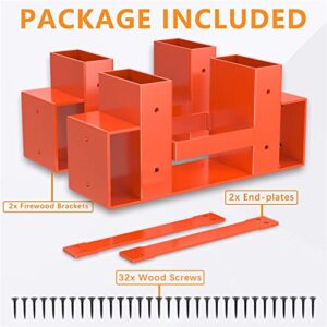 Mr IRONSTONE Firewood Log Storage Rack Bracket Kit, Adjustable Wood Rack Length Based on the Amount of Wood, for Outdoor Indoor Patio Deck Metal Log Holder Outdoor Tools with 34 Accessories Orange