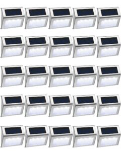 treela 24 packs outdoor fence lights solar powered deck lights waterproof backyard lighting stainless steel lamp stairs fence light security wall lamps for step walkway patio garden pathway (white)