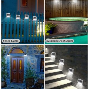 Treela 24 Packs Outdoor Fence Lights Solar Powered Deck Lights Waterproof Backyard Lighting Stainless Steel Lamp Stairs Fence Light Security Wall Lamps for Step Walkway Patio Garden Pathway (White)