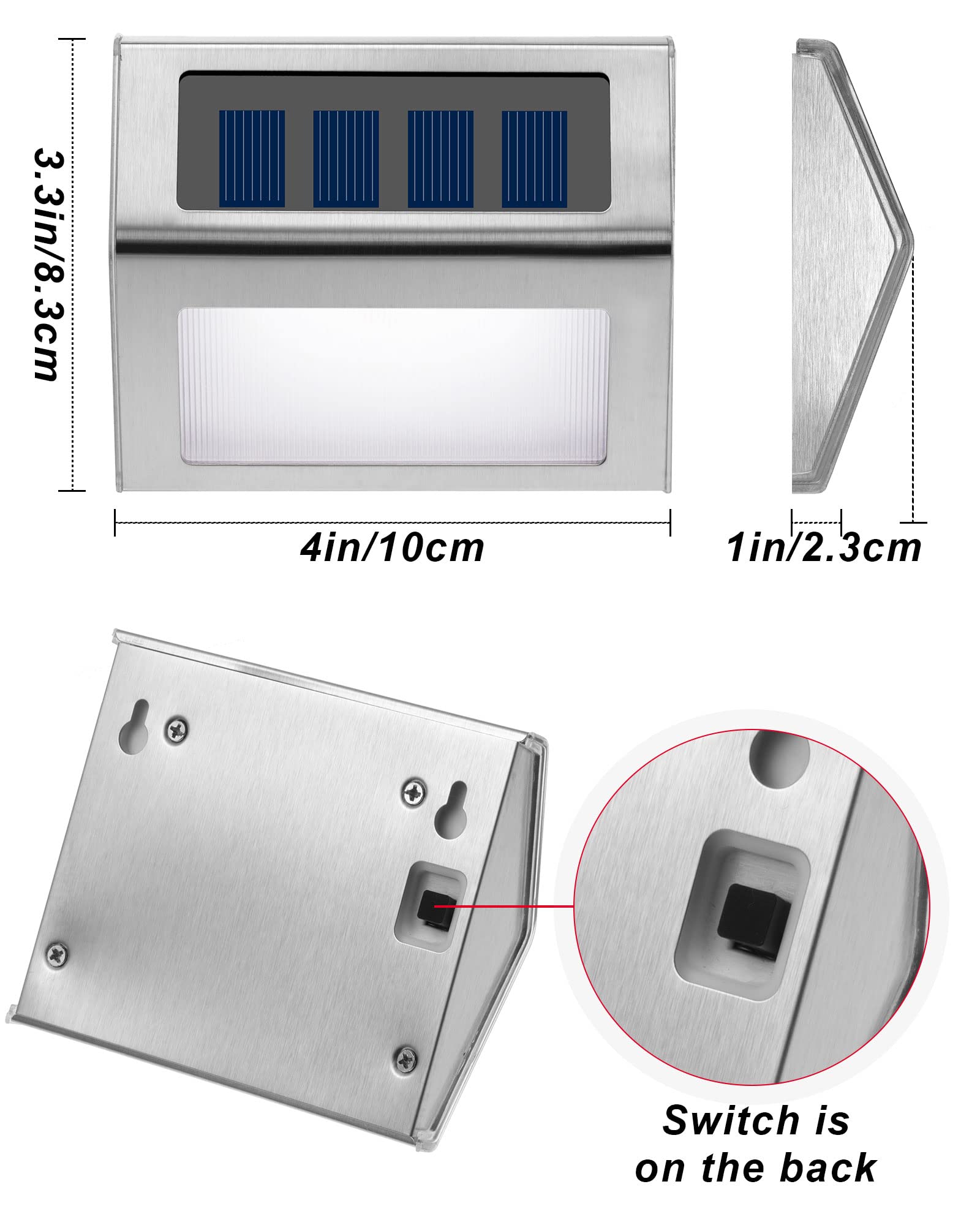 Treela 24 Packs Outdoor Fence Lights Solar Powered Deck Lights Waterproof Backyard Lighting Stainless Steel Lamp Stairs Fence Light Security Wall Lamps for Step Walkway Patio Garden Pathway (White)