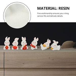 Sewroro 6pcs Mini Rabbit Figures Lucky Fortune Miniature Bunny Figurine Statue Animal Model 2023 Chinese New Year Car Decoration Souvenir Gift DIY Micro Garden Landscape Succulent Bonsai