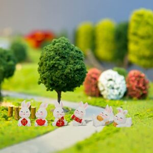 Sewroro 6pcs Mini Rabbit Figures Lucky Fortune Miniature Bunny Figurine Statue Animal Model 2023 Chinese New Year Car Decoration Souvenir Gift DIY Micro Garden Landscape Succulent Bonsai