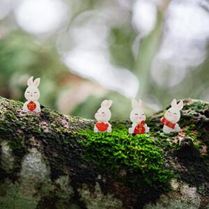 Sewroro 6pcs Mini Rabbit Figures Lucky Fortune Miniature Bunny Figurine Statue Animal Model 2023 Chinese New Year Car Decoration Souvenir Gift DIY Micro Garden Landscape Succulent Bonsai