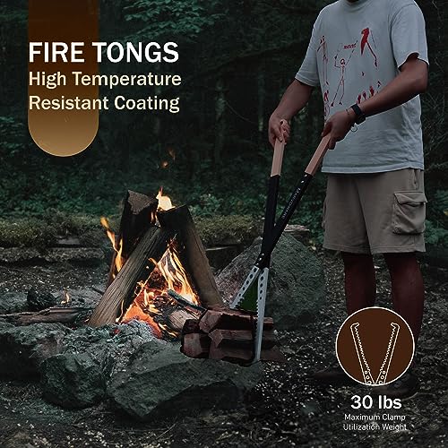 Heavy Duty Fire Tong 38 Inch Log Claw Tongs with Log Insulation Handle firewood Grabber Tool Suitable for Bonfire Wood-Burning Solo Fire Pit or Fireplace