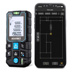 laser measurement tool with phone app, real time data sharing+floor plan mapping laser tape measure, 229 ft laser measure, ±1/16 inch accuracy, ft/in/ft+in/m unit switch and 6 modes of the measurement