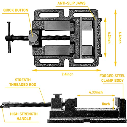 Bench Vise, Quick Release Drill Press Vise 4" Vise, Heavy Duty Cast Iron Industrial Milling Vise,4" Jaw Width, 4.3" Jaw Opening, Vise Clamp for Workbench Benchtop Drill Presses Mill