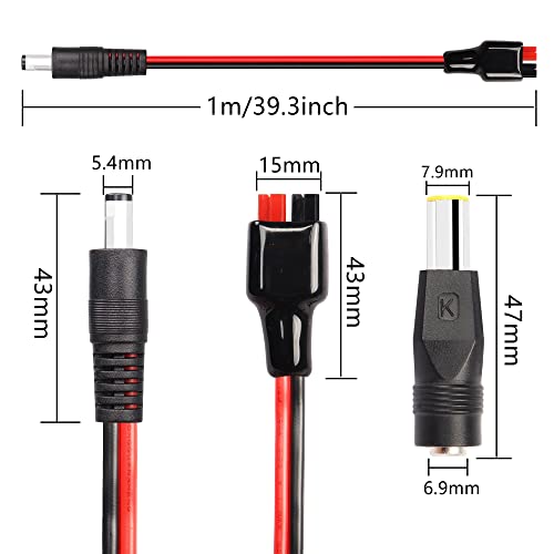 PNGKNYOCN Solar Panel Connector to DC 5.5x2.1mm Male Power Cord 14 AWG Wire with DC 8mm Adapter for Portable Generator (1M/3FT)