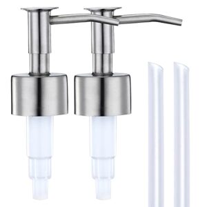 aunrgo silver soap dispenser pump replacement - brushed finish 304 stainless steel hand liquid soap and lotion dispenser pumps replacement for regular mouth bottles, standard 28/400 neck size,2 pack