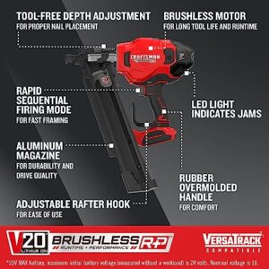 CRAFTSMAN V20 Cordless Framing Nailer, Nail Gun, 21 Degree, up to 3-1/4 inch Nails, Bare Tool Only (CMCN621PLB)