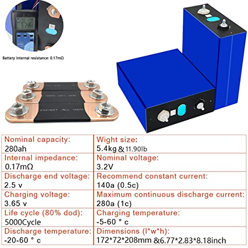 MEETSHERRY 3.2v 280ah Lifepo4 Grade A Qr Code Cycle Lithium Iron Phosphate Replacement Battery Pack DIY 12v 48v,for Home Rv Solar Storage System,Boat,Golf Cart