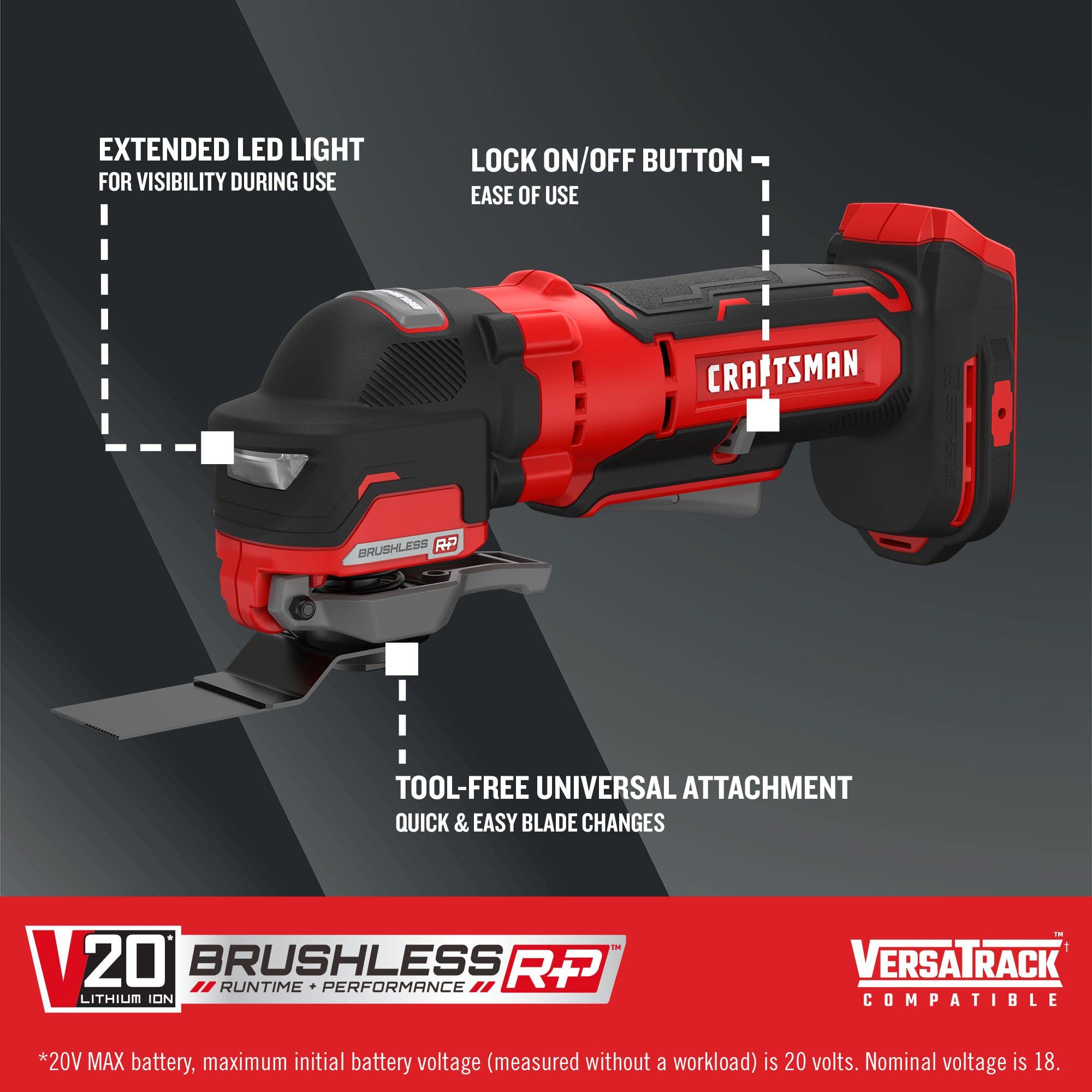 CRAFTSMAN V20 RP Cordless Multi-Tool, Oscillating Tool, up to 19,000 OPM, Bare Tool Only (CMCE565B)