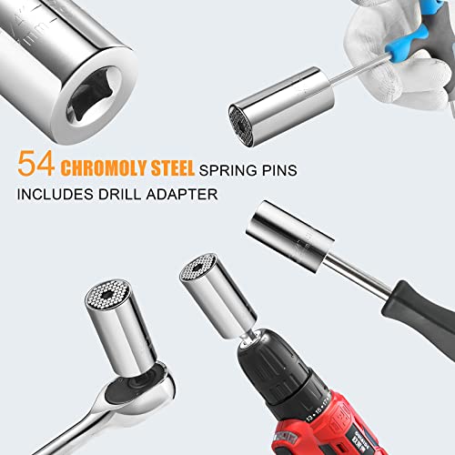 Bemebike Universal Socket Wrench Set, Chrome Vanadium Steel, 54 Spring Pins, Adjustable to 19mm - 3/4 Inches
