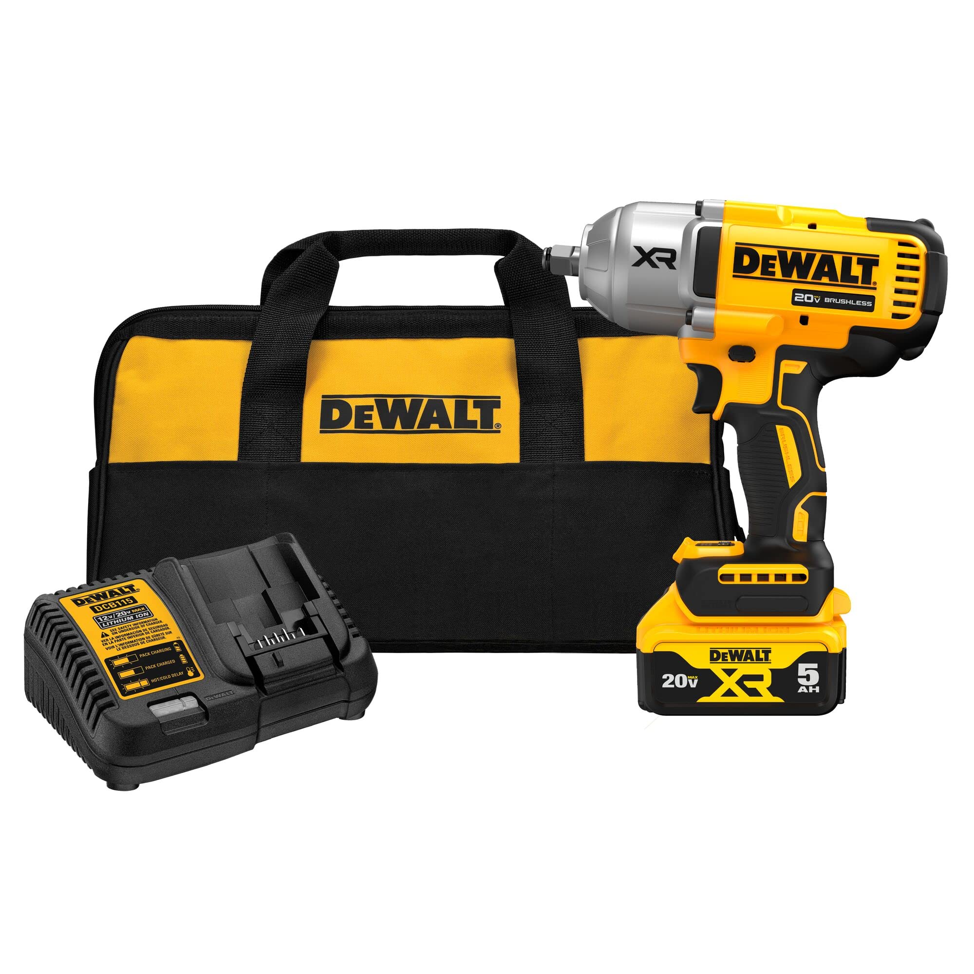 DEWALT 20V MAX Cordless Impact Wrench Kit, 1/2" Hog Ring With 4-Mode Speed, Includes Battery, Charger and Bag (DCF900P1)