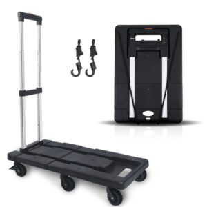 subron folding hand truck, 600lbs foldable heavy duty luggage cart with 7 tank wheels, 3-stage retractable portable large platform utility dolly cart for moving, travel, shopping, office use