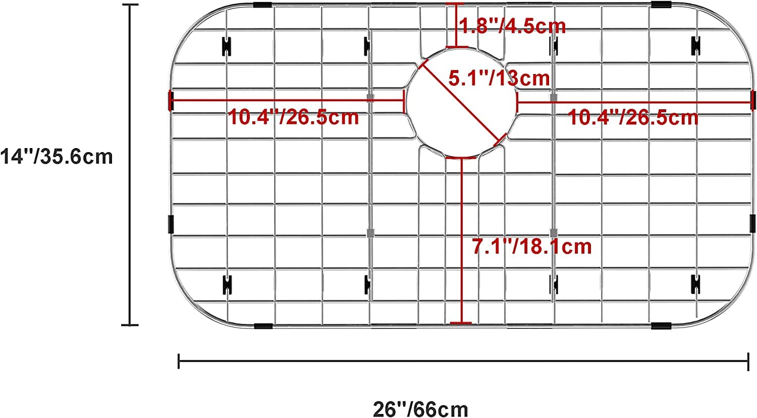 SANNO Sink Grid Sink Protector Grid 26"L X 14"W Kitchen Sink Protector Bottom Grid with Corner Radius Rear Drain Hole, 304 Stainless Steel for Kitchen Sink Grate