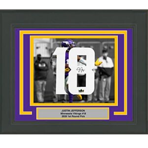 framed justin jefferson facsimile autographed jersey number 23x21 minnesota vikings reprint laser auto football photo