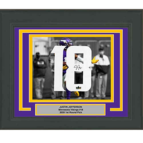 Framed Justin Jefferson Facsimile Autographed Jersey Number 23x21 Minnesota Vikings Reprint Laser Auto Football Photo