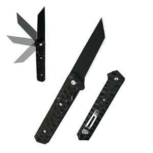 tanto pocket knife, edc folding hunting knife with aluminum handle and clip, thumb open outdoor knife for men survival, fishing, hunting, camping (black ) (zdxd)